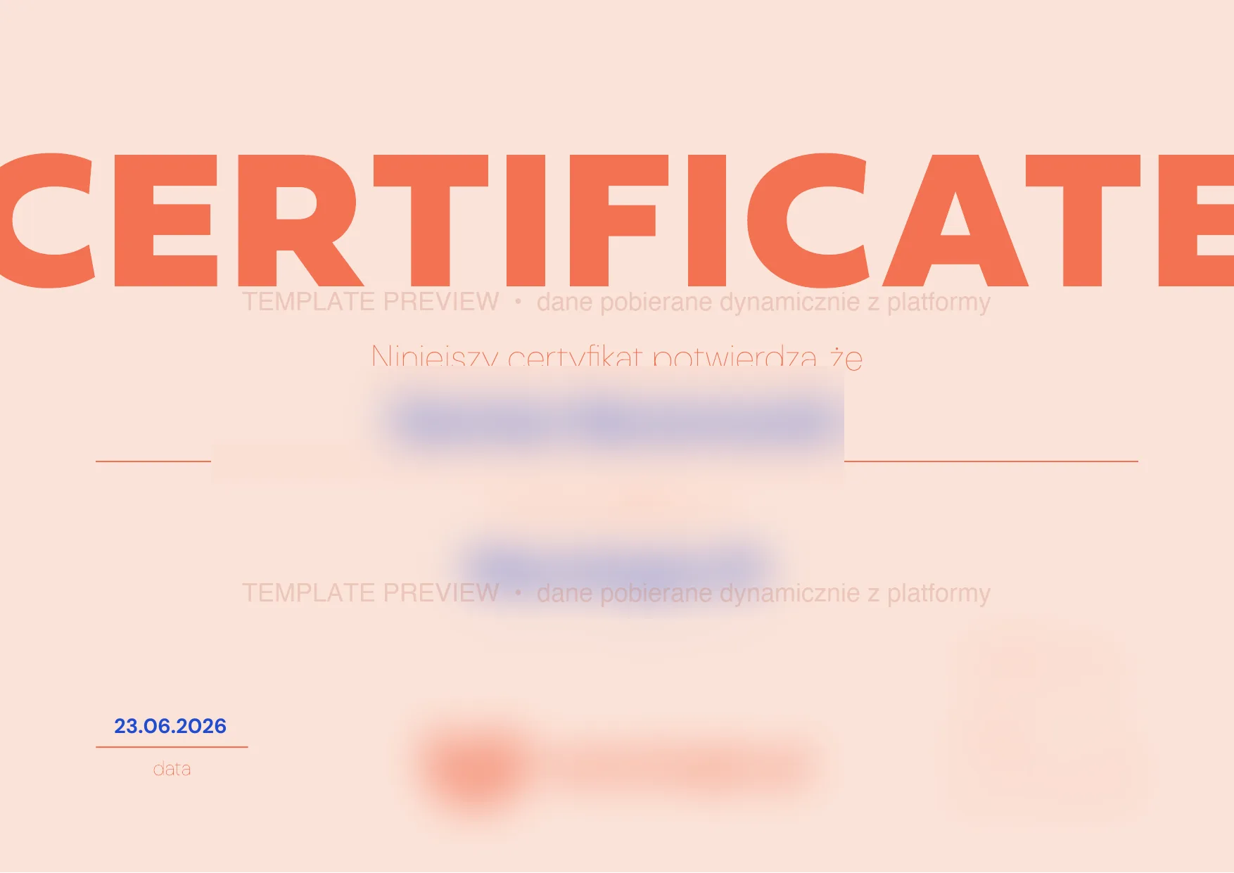 Preview of a PDF certificate generated by the platform