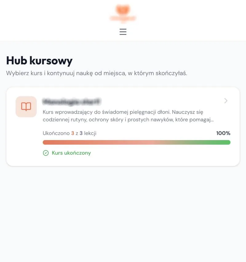 Panel studenta: mobilny widok hubu kursowego